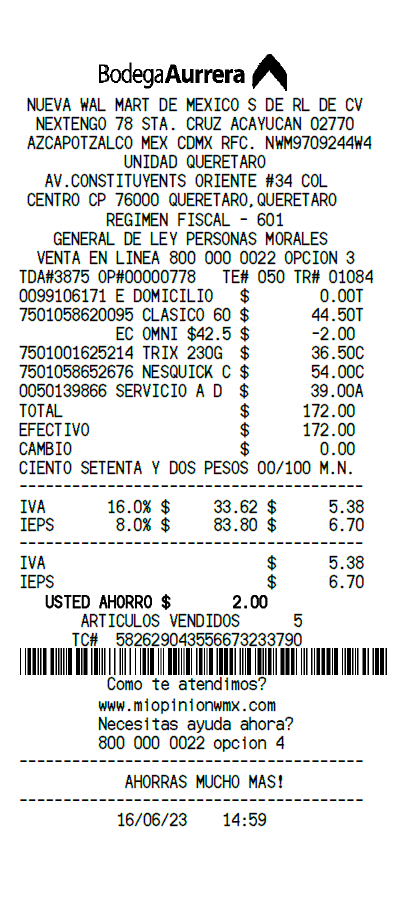 Plantilla de ticket Bodega Aurrerá, estilo A