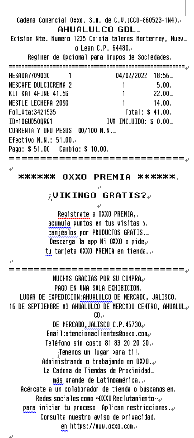 Plantilla de ticket OXXO, estilo A