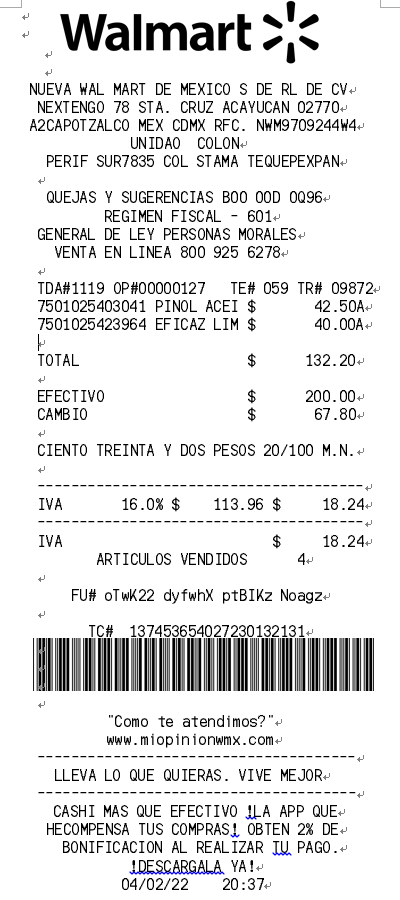 Plantilla de ticket Walmart, estilo A