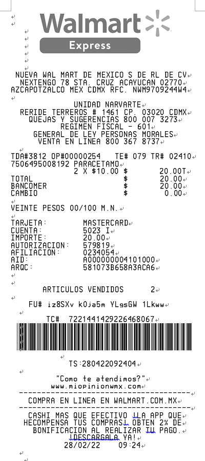 Plantilla de ticket Walmart, estilo B